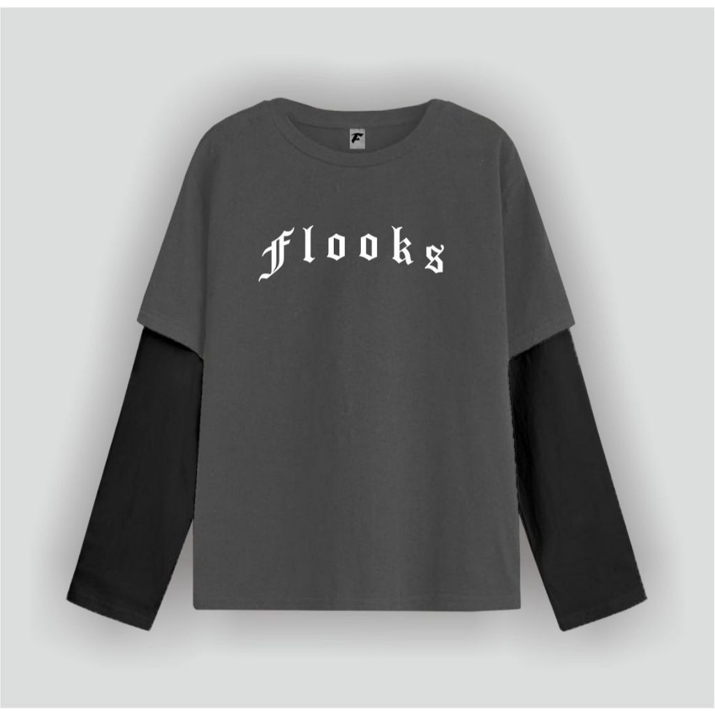 Flooks clothing Tshirt Double layer Flooks English   long sleeve  band kaos pria wanita