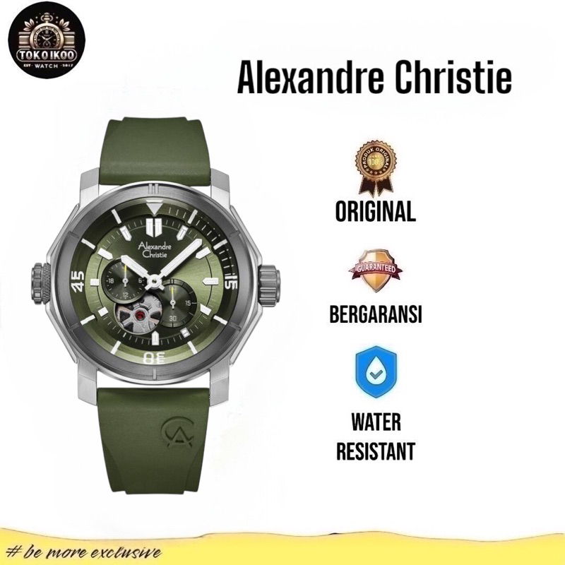 Jam Tangan Pria Alexandre Christie Chronograph AC 6565 MARTEGN Green Dial Green Strap Automatic Orig
