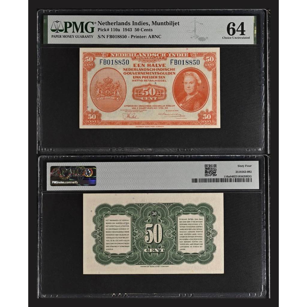 Uang kuno PMG 64 - 50 Sen Gulden NICA tahun 1943