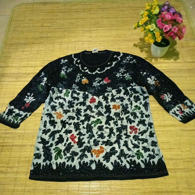 BAJU KAOS WANITA DEWASA JUMBO KHUSUS XL BATIK MADURA TULIS TANGAN LENGAN PENDEK & PANJANG