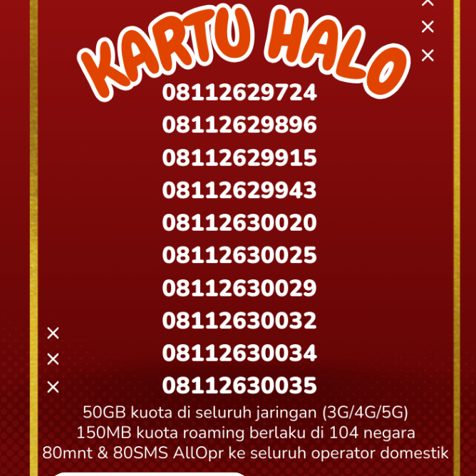 Kuota 50GB  Telkomsel kartu halo 11 digit nomor 16