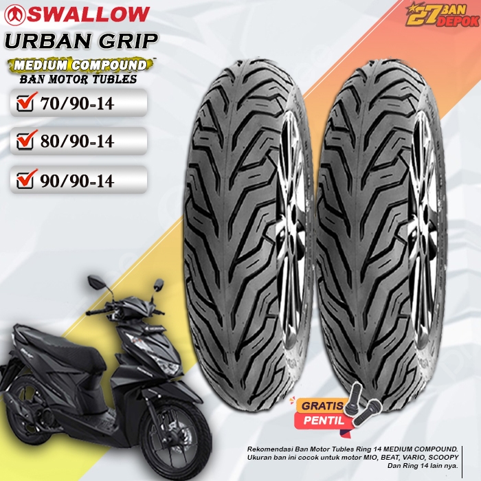 BAN DEPAN BELAKANG TUBLES MOTOR MATIC BEAT VARIO SCOOPY BAN TUBELESS SWALLOW URBAN GRIP RING 14