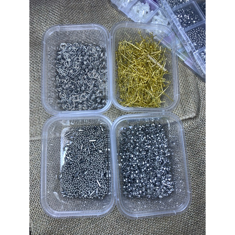 Set Manik ring bulat paku 9 paku T antingan rantai biji lada kodokan untuk pelengkap aksesoris DIY