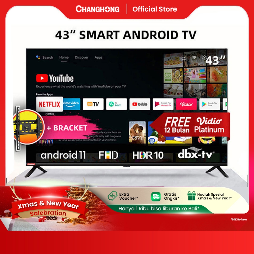 Changhong 43 Inch Newest Android 11 Frameless Smart TV Google certified  Digital TV FHD LED TV-L43G7