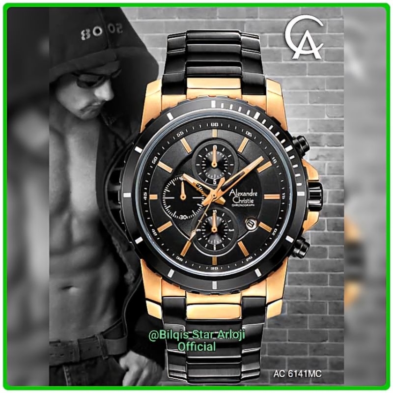 Alexandre Christie Pria Ac 6141 Mc Tali Rantai Black Rose Gold Original
