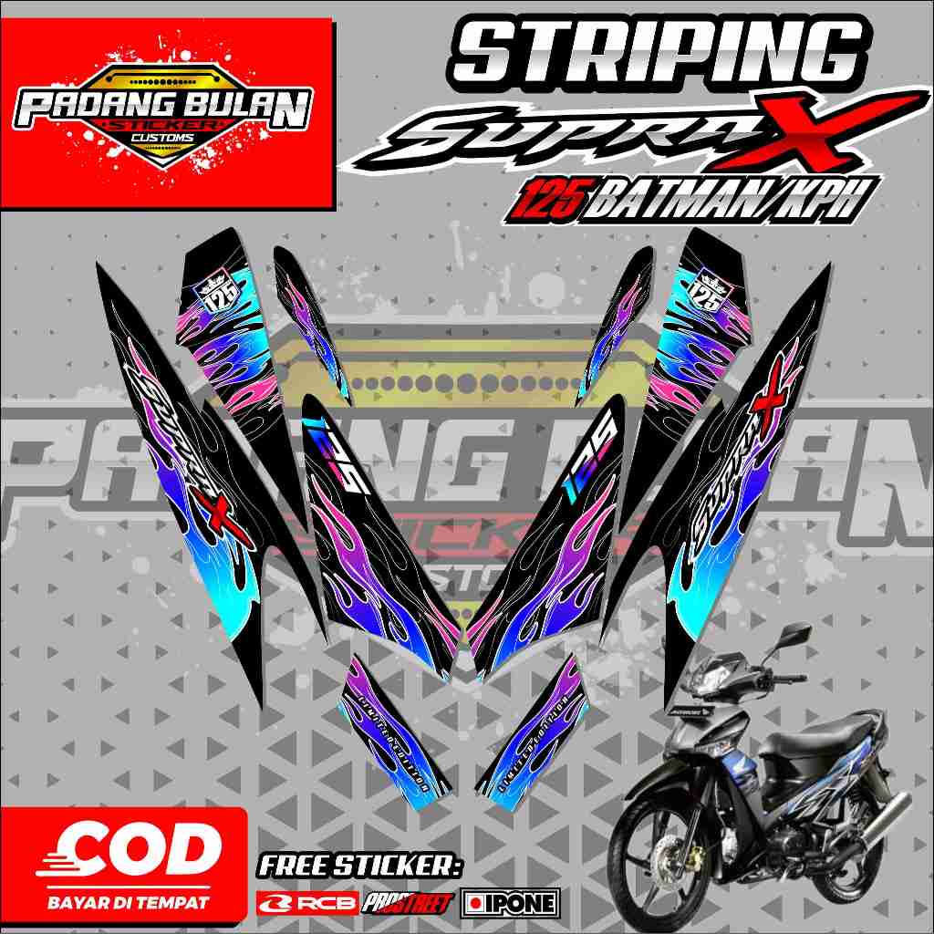 STRIPING VARIASI SUPRA X 125 KPH/BATMAN / STICKER LIST HONDA SUPRA X 125 KPH/BATMAN MOTIF FLAME