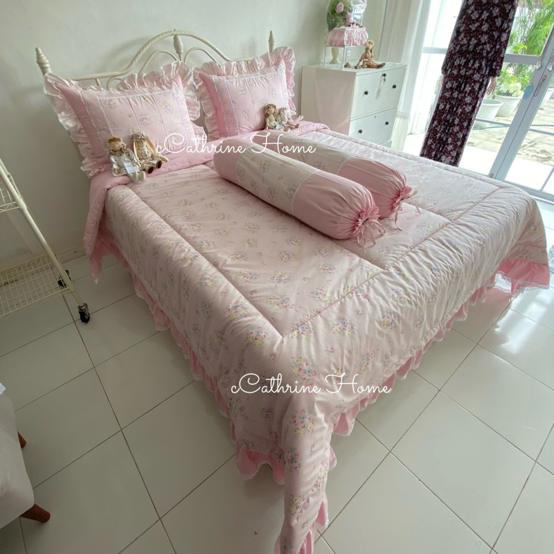 LAST STOCK Coquette Set Sprei Bedcover Katun Handmade- Rose Bouquet Pink - REGULAR DESIGN