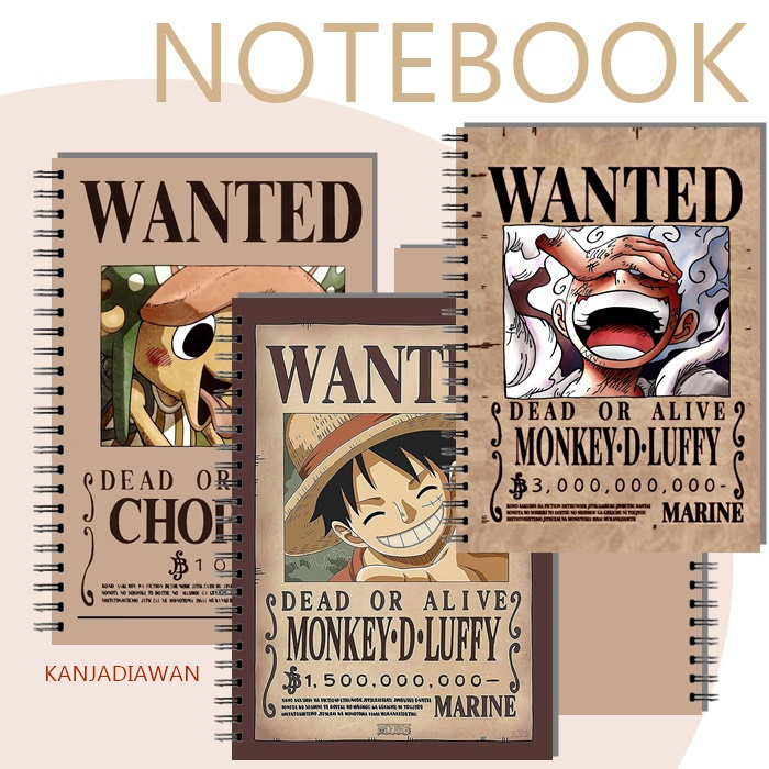 

NOTEBOOK ONE PIECE WANTED BOUNTY VINTAGE NOTES BOOK JURNAL JOURNAL A6 BUKU CATATAN BUKU