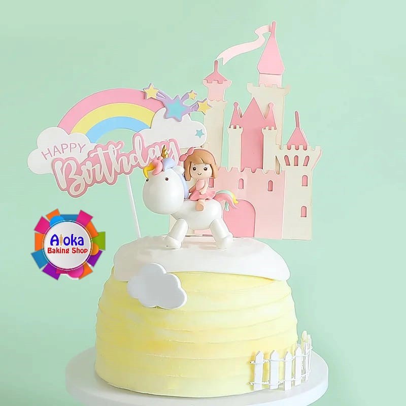 Topper Cake Unicorn Girl / Hiasan Kue Anak Perempuan Naik Kuda Poni / Little Girl Birthday Cake Deco