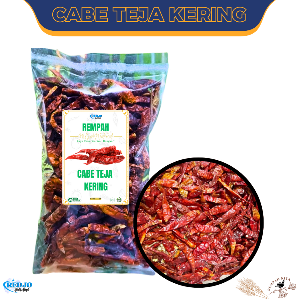 

Cabe Teja Petik kering Cabai Merah India Kering Pedas Cabe Ring Chili Ring 100gr