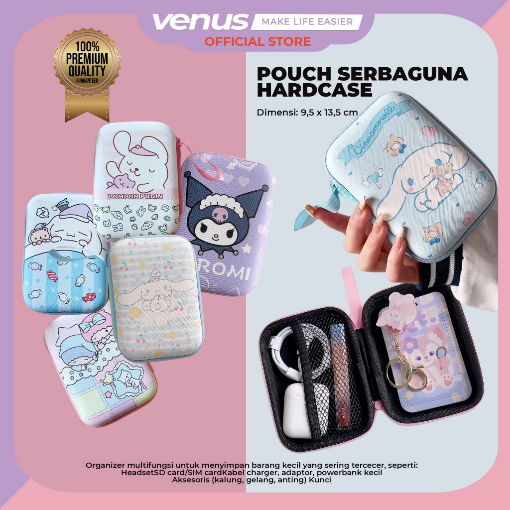 Pouch Serbaguna Hardcase Dompet Besar Kabel Data Headset Uang Dompet Kartu Kunci Koin Charger Makeup