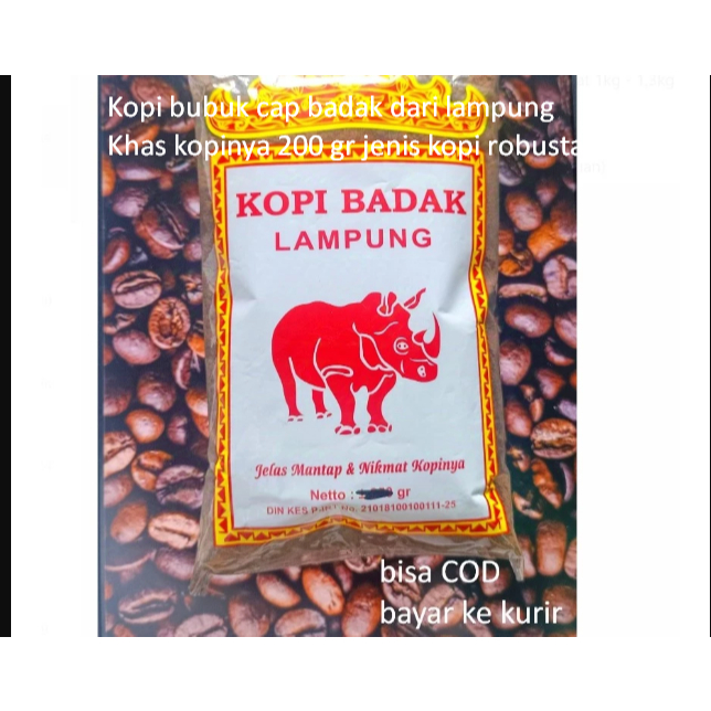 

Kopi bubuk cap badak dari lampung Khas kopinya 200 gr jenis kopi robusta