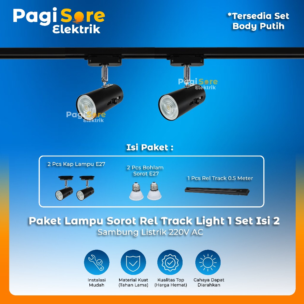 Paket Lampu Sorot Rell 1 set isi 2 Rel 50CM LED Track Light Spotlight