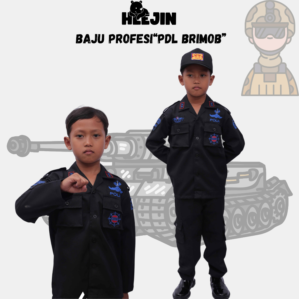 HEEJIN Baju Profesi Anak Laki Laki PDL Brimob Polisi Seragam Kustom Lengkap