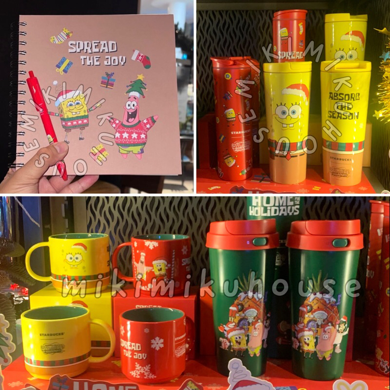READY STOCK STARBUCKS SPONGEBOB SQUAREPANTS STAINLESS TUMBLER MUG NOTEBOOK PEN ELMA ORIGINAL OFFICIA