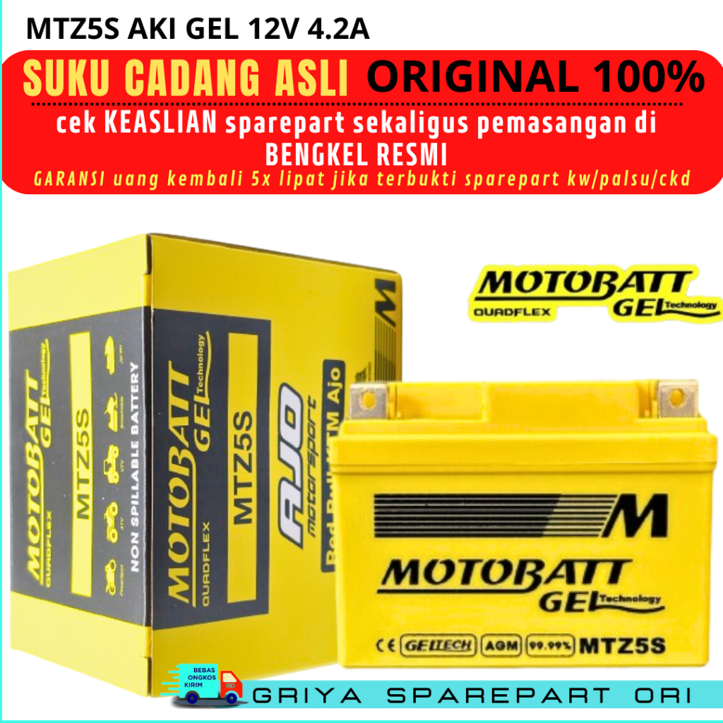 ORIGINAL MOTOBATT MTZ5S ACCU GEL MF AKI KERING MOTOR HONDA YAMAHA SUZUKI KAWASAKI MATIC BEAT STREET 