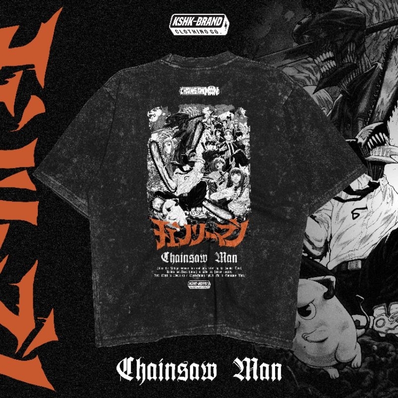 Kaos T Shirt Oversize Washed Chainsawman