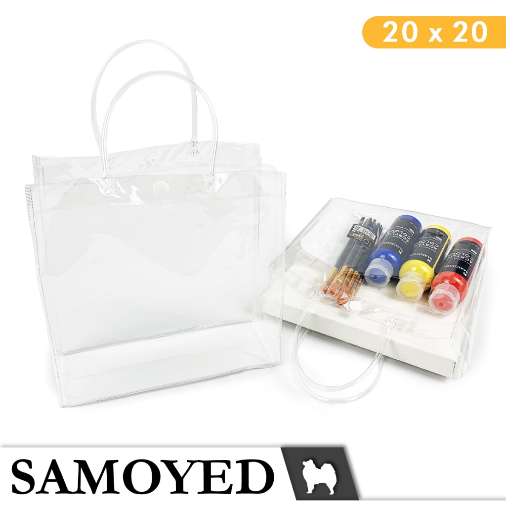 

SAMOYED Tas Plastik Mika Transparan / Hampers / Souvenir / Tote / Goodie Bag PVC Uk. 20 x 20 x 8 cm