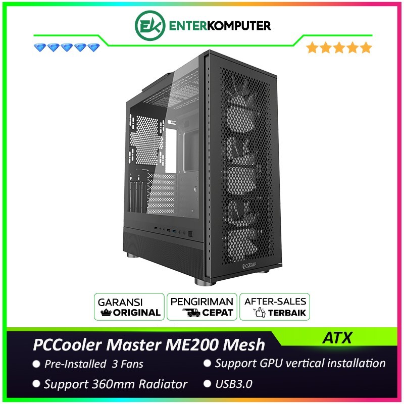 PCCooler Master ME200 Mesh Black - Tempered Glass