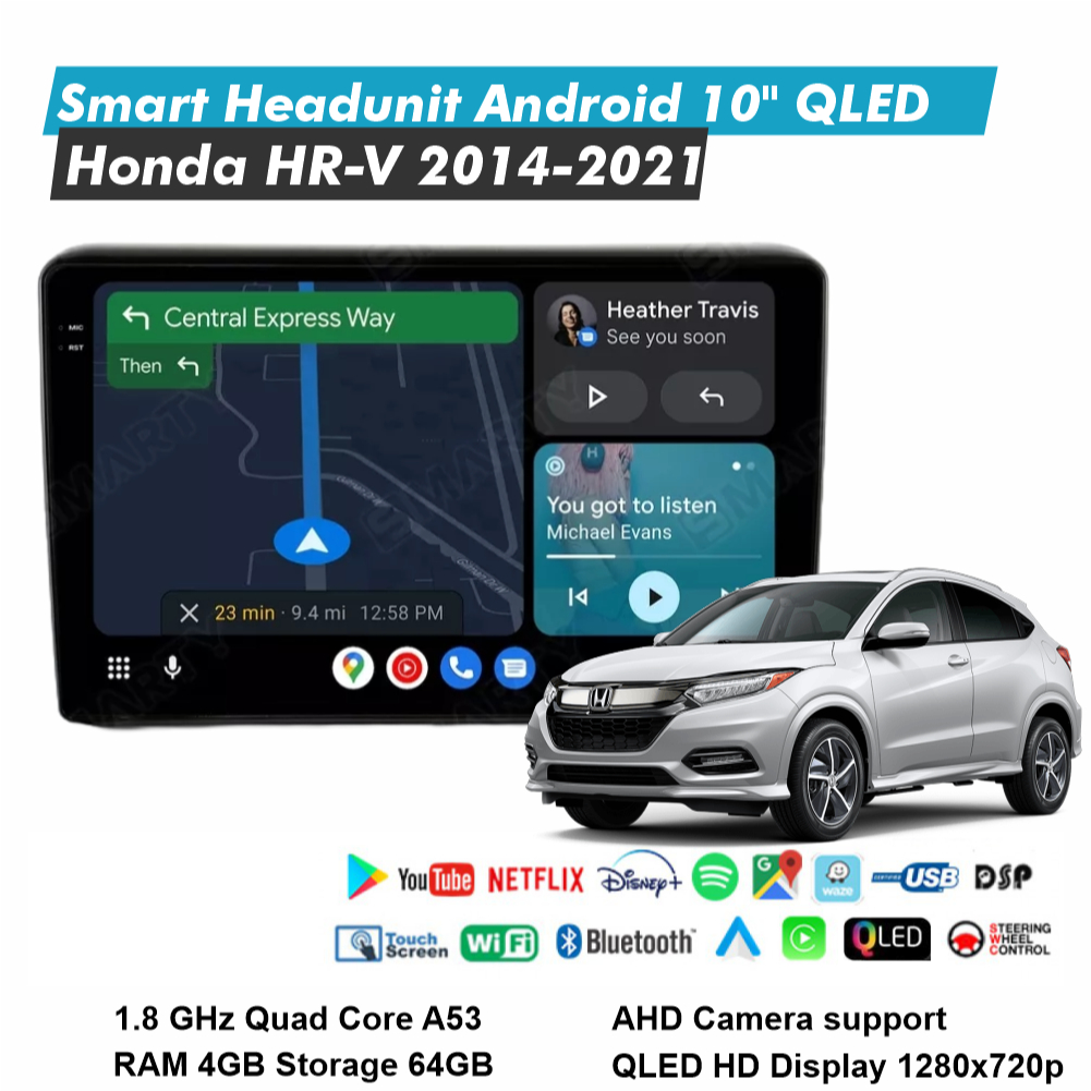 Honda HRV 2014-2021 Headunit Android 10 Inch RAM 4GB Storage 64GB HD QLED Audio Mobil Prestige HR-V