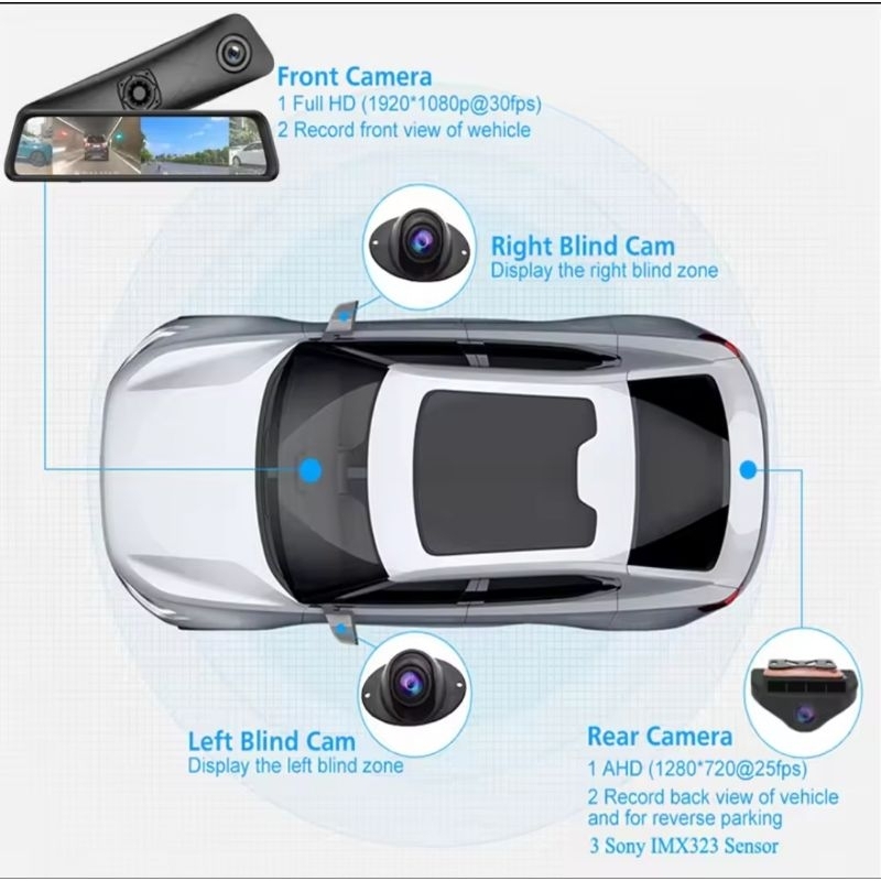 Spion Dashcam car Dash cam Android Dash cam rear view mirror 12" GPS WIFI Bluetooth 4G ADAS DVR