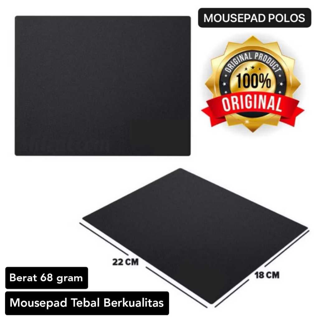 MousePad Hitam Polos Size 18 x 22 Anti Slip Alas Mouse Pad Black