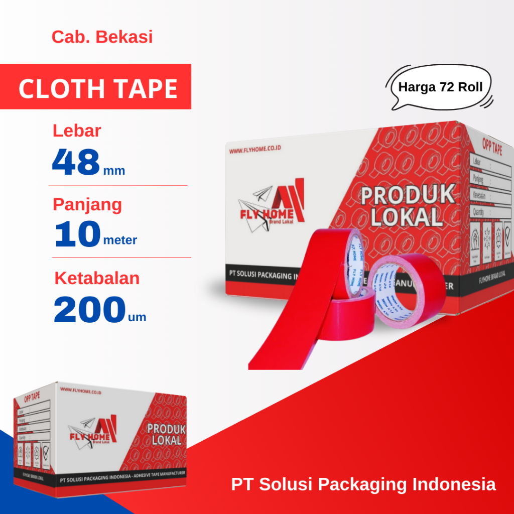 

FLYHOME 1Dus Lakban Jilid/Kain Merah 48x10M 2inchi Cloth Tape 10 meter CARGO