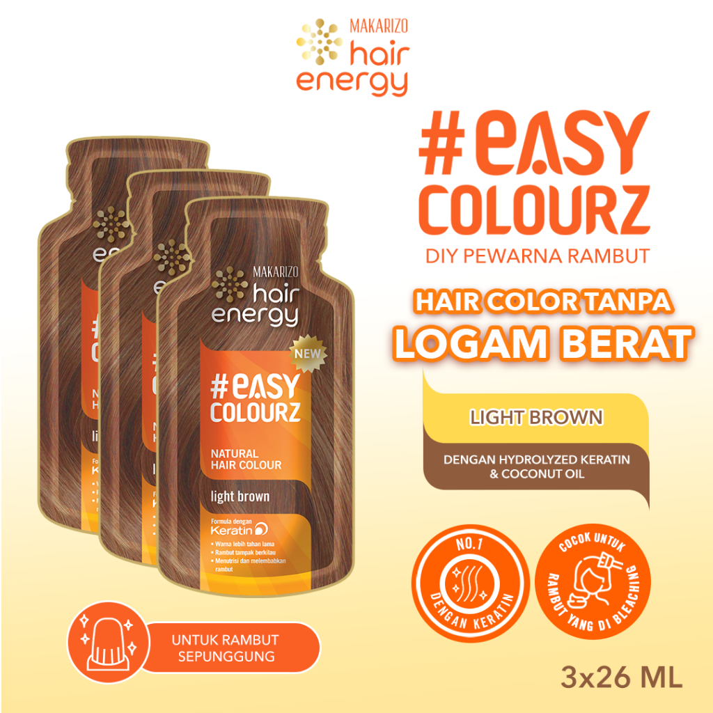 BUNDLE ISI 3 - Makarizo Hair Energy Easy Colourz 26 mL - Light Brown - Hair Color - Pewarna Rambut