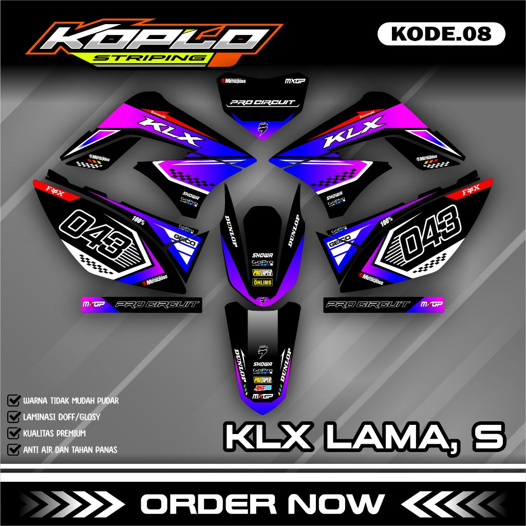 STICKER STRIPING KLX LAMA STIKER KLX LAMA KLX 150 OLD CUSTOM NAMA/NOMOR KPL.08