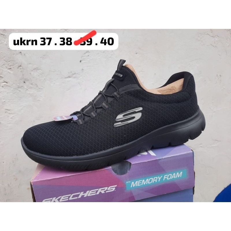 sepatu skechers cewek original hitam polos skechers women full black