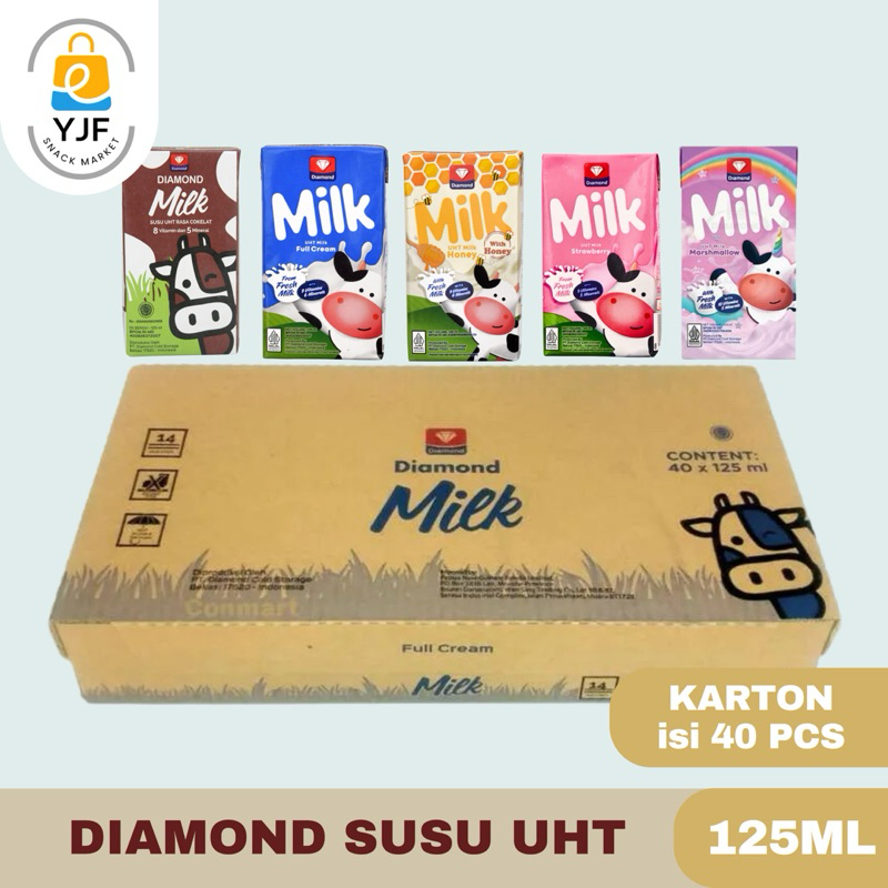 

Diamond Susu UHT 125ml KARTON isi 40 PCS / UHT milk Full cream / Coklat Susu Strawberry / Marshmellow / Honey - 125ml