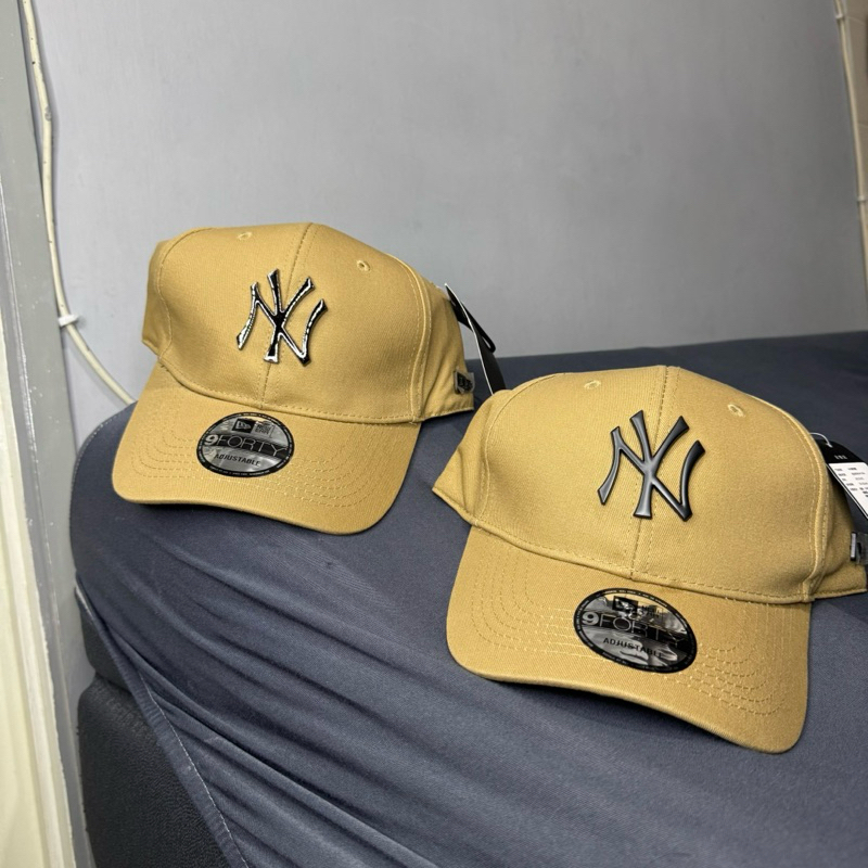 Topi Baseball Cap NY Coklat Metal Besi Logo Black / Silver
