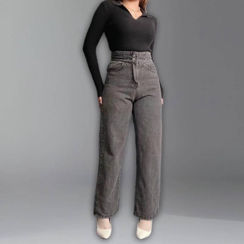 PREMIUM Celana Kulot Jeans Otentik J23 - Highwaist Kulot Jeans Loose Wanita - Celana Kulot Silang