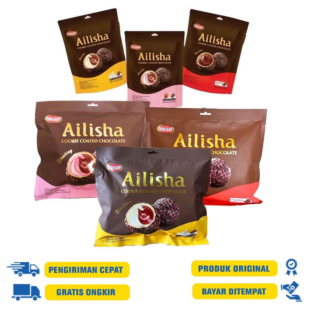 

Ailisha Cookie Coated Chocolate Mr.Sif 80 G.R | 250 GR - Milk Cokelat |Strawberry Chocolatte | Chocolatte