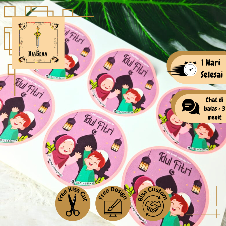 

2-4 Cetak Sticker Label Bulat Idul Fitri Stiker Lebaran Toples Label Kue