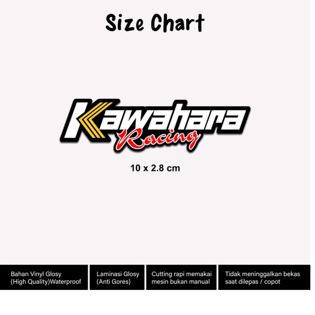 

Stiker Logo Kawahara Racing Size 10cm Laminasi Glossy 1pcs Sticker Racing Motor