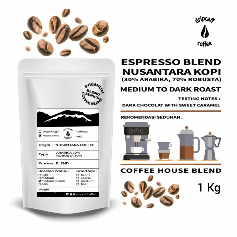 

DRIPCAFF Kopi Laksita Blend 1 Kilo Komersial Grade 2 Creamy Espresso Medium To Dark Arabika Robusta