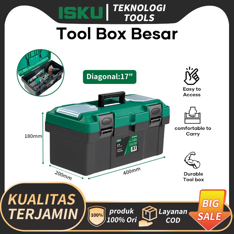 Isku Tool Box Besar 17Inch Bahan Pp Toolbox/kotak perkakas tool box/kotak tempat alat bengkel