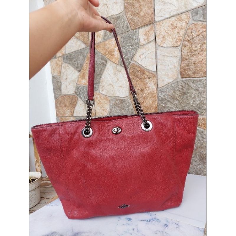 [PRELOVED] COACH Chain Tote Bag / Coach Tote Bag Pebbled Leather / Coach Turnlock Bag ❌️SOLD❌️