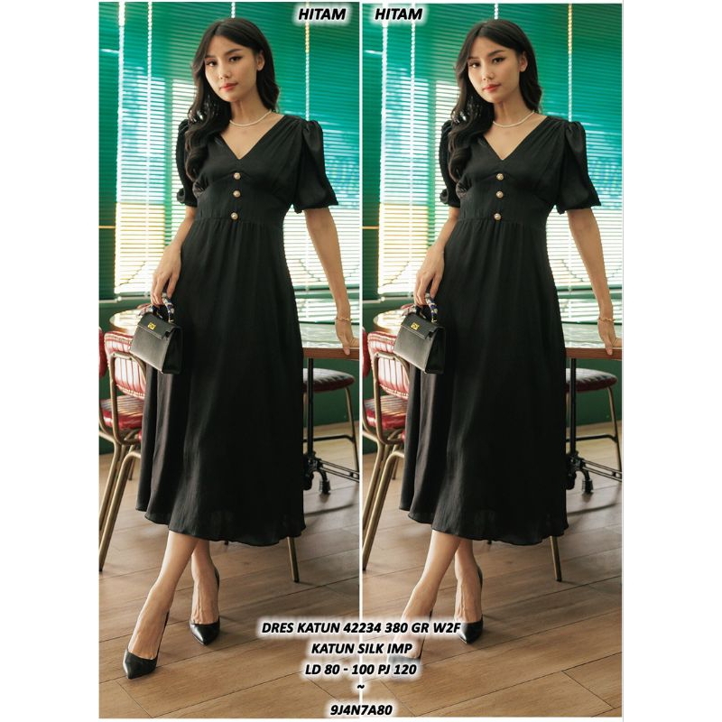 DRESS PASKAH SEOLA MOELA DRESS HITAM PREMIUM KOREA LOOK ASD 422344