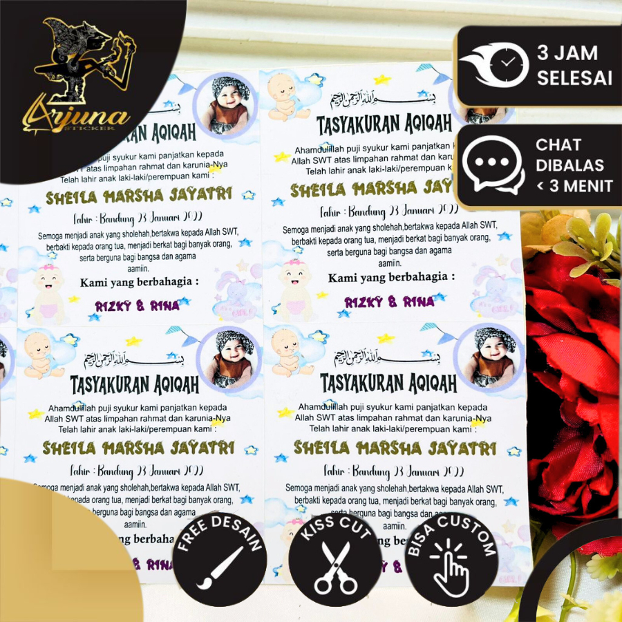 

2-4 Sticker Tasyakuran Aqiqah Anak Bentuk Kotak Stiker Akikah Custom Ikkah Iqqah Syukuran Bayi