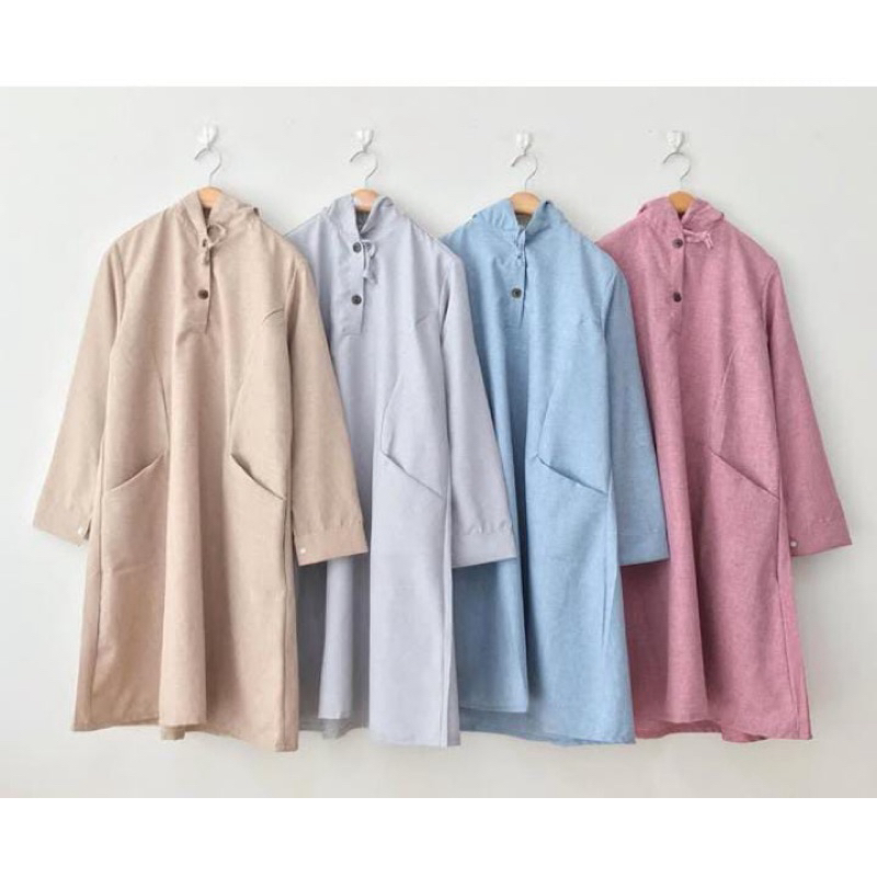WM-Tunik Hoodie Katun Madinah Wanita-Atasan Panjang Polos Lengan Panjang Simple Elegan-Tunik Muslima
