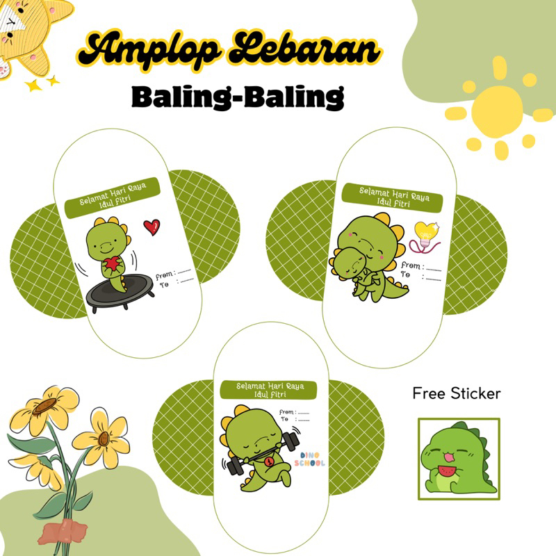 

(PROMO 6pcs) Amplop Lebaran Model Baling Baling Baru 2025 Dino Hijau Keren Lucu Paling Laris