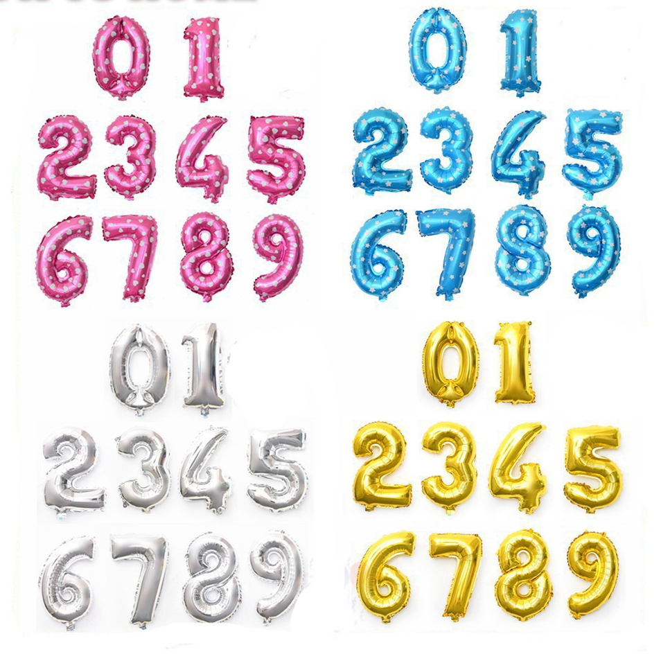 Balon Foil Angka 40cm/Number Foil Balloon Blue Star Pink Heart Silver Gold/Balon Pesta Motif Biru Bi