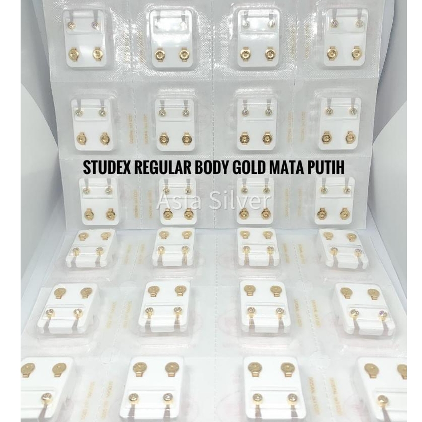 Anting STUDEX Tindik Bayi & Dewasa Ukuran Sedang Reguler Mata Putih Body Gold / Silver / Warna Warni