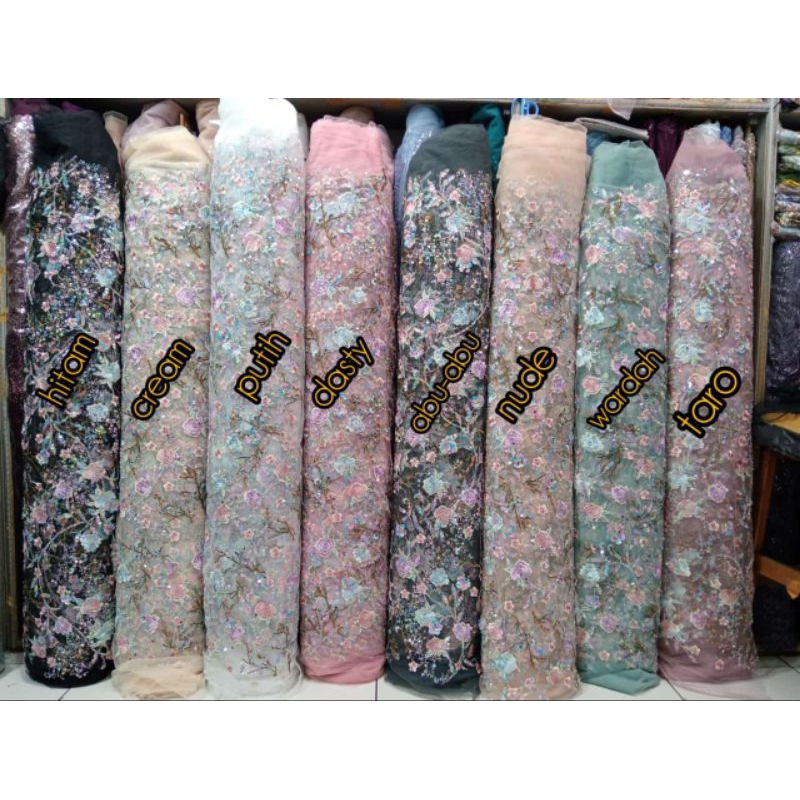 Kain Tulle Bordir Twotone Full Payet sequin terbaru