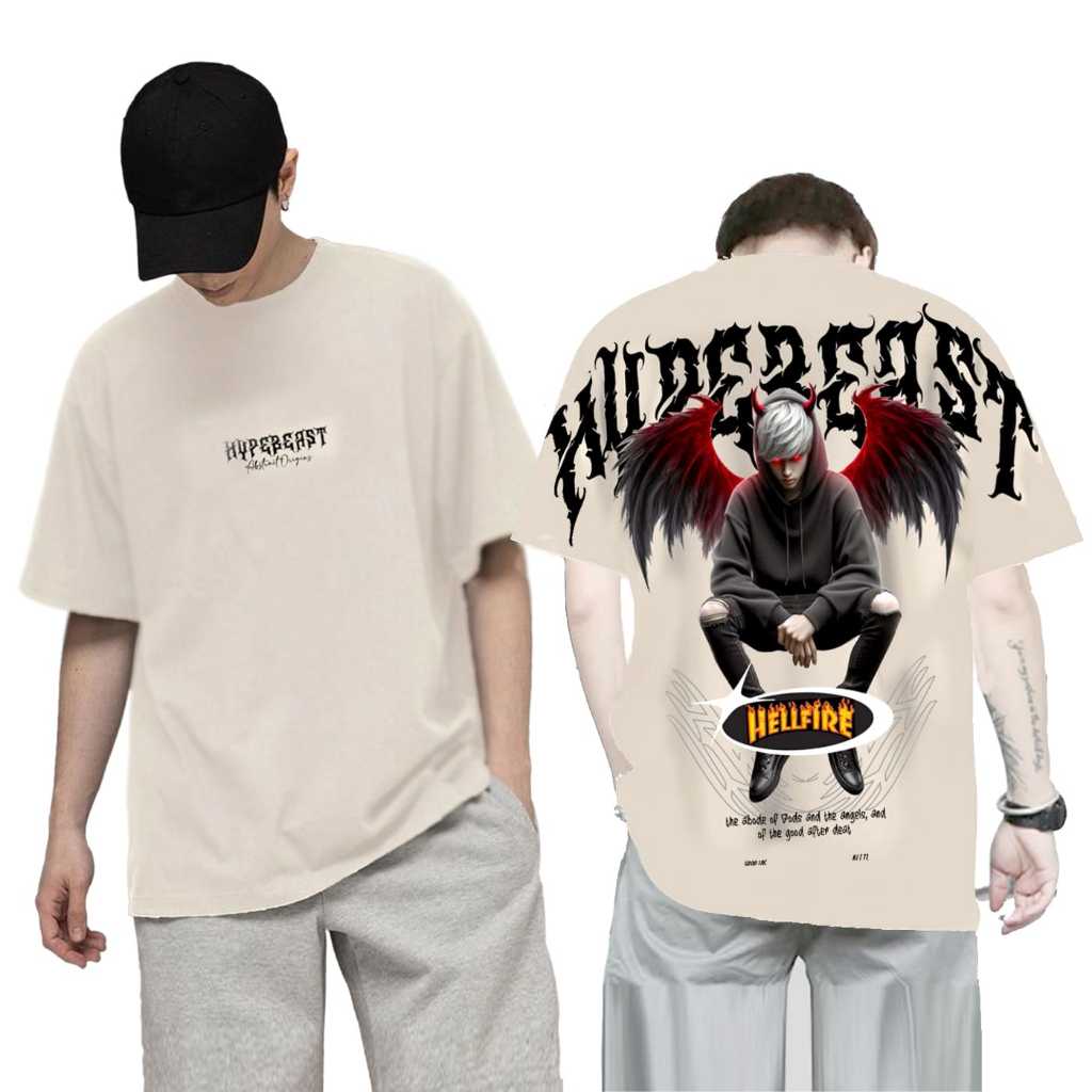 Baju Kaos T-shirt Atasan Distro Pria Terbaru Lengan Pendek Motif Hypebeast Cream Sablon Bergambar