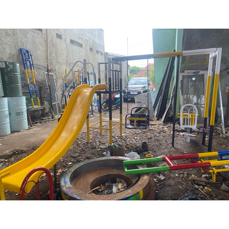 murah playground set perosotan ayunan rantai dan jungkitan dengan tangga lebar