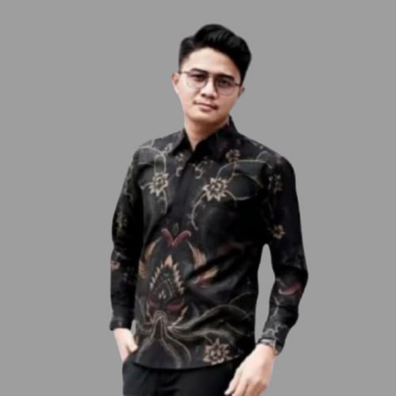 Kemeja Batik Lengan Panjang Sultan - Baju Katun Dewasa Motif Hitam Cowok Distro - Panjang Kantor Ata