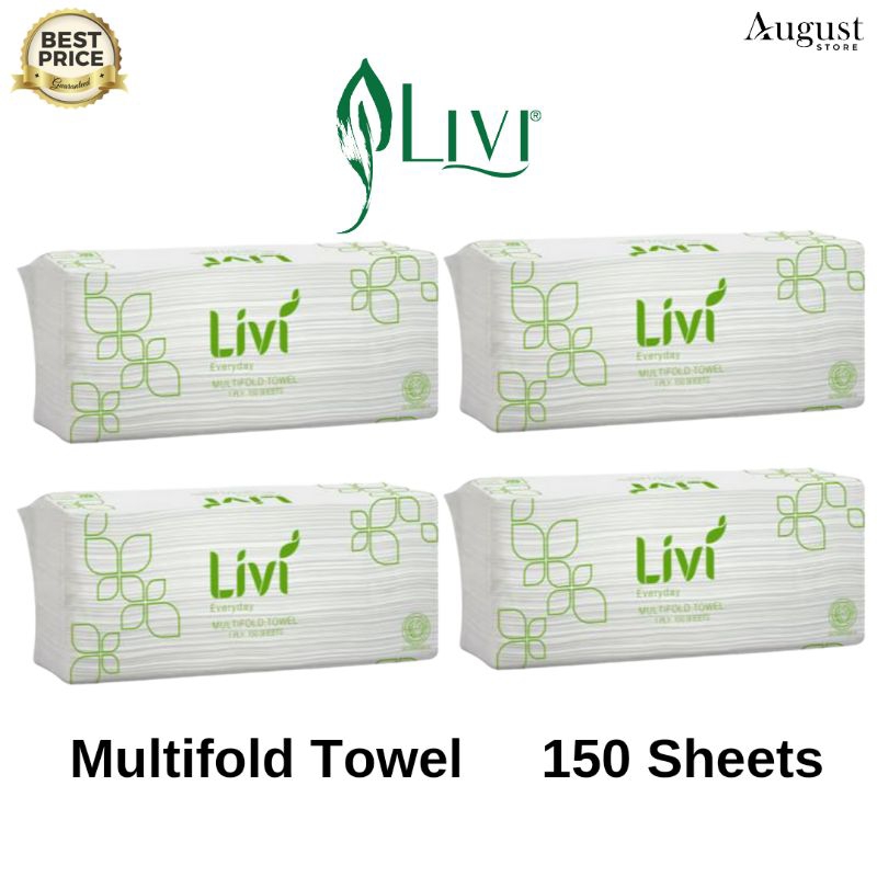 [4 PACK] Tissue Dapur Livi Everyday Multifold 150 Sheets / 1 Ply / Tissue Livi Murah / Tissue Wajah